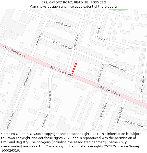 572, OXFORD ROAD, READING, RG30 1EG: Location map and indicative extent of plot