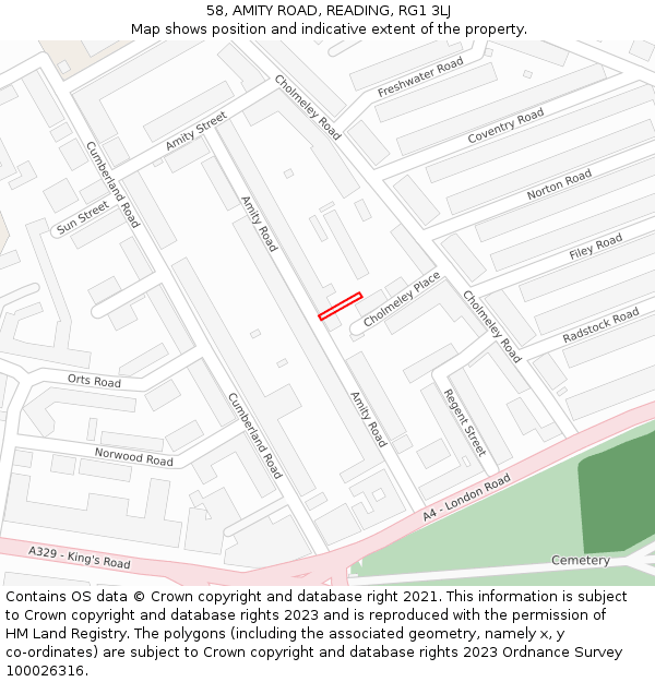 58, AMITY ROAD, READING, RG1 3LJ: Location map and indicative extent of plot