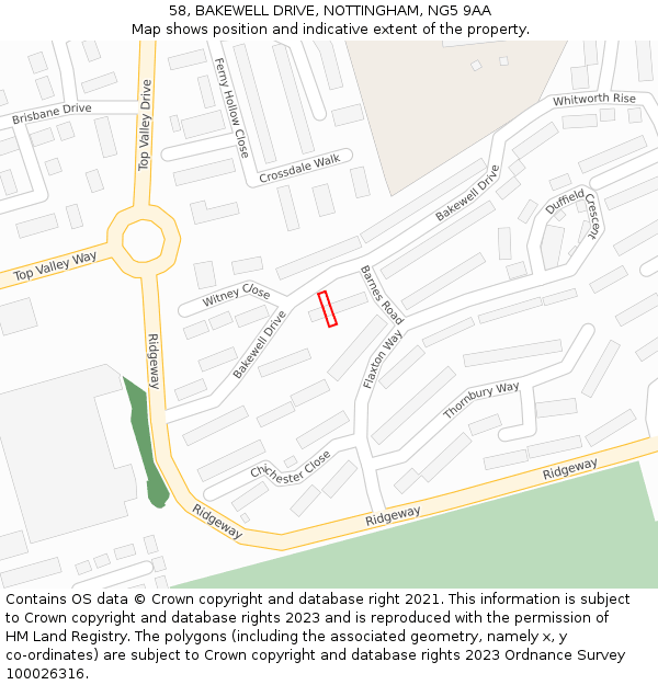 58, BAKEWELL DRIVE, NOTTINGHAM, NG5 9AA: Location map and indicative extent of plot