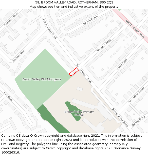 58, BROOM VALLEY ROAD, ROTHERHAM, S60 2QS: Location map and indicative extent of plot