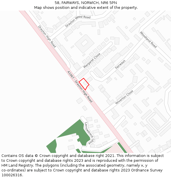 58, FAIRWAYS, NORWICH, NR6 5PN: Location map and indicative extent of plot