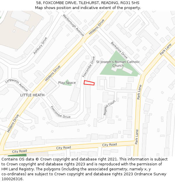 58, FOXCOMBE DRIVE, TILEHURST, READING, RG31 5HS: Location map and indicative extent of plot