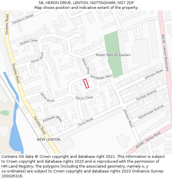 58, HERON DRIVE, LENTON, NOTTINGHAM, NG7 2DF: Location map and indicative extent of plot
