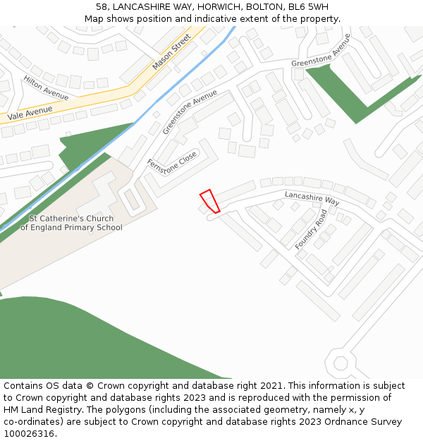 58, LANCASHIRE WAY, HORWICH, BOLTON, BL6 5WH: Location map and indicative extent of plot