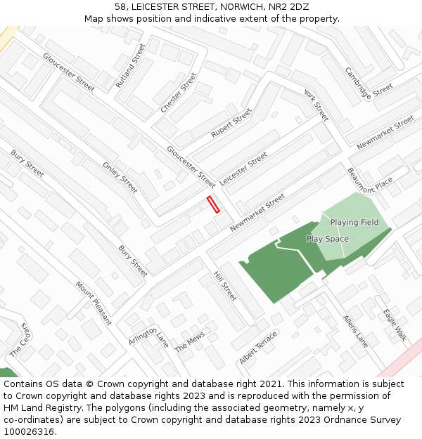 58, LEICESTER STREET, NORWICH, NR2 2DZ: Location map and indicative extent of plot