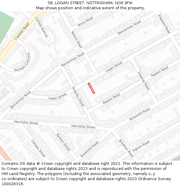 58, LOGAN STREET, NOTTINGHAM, NG6 9FW: Location map and indicative extent of plot
