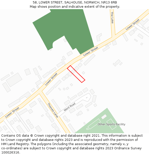 58, LOWER STREET, SALHOUSE, NORWICH, NR13 6RB: Location map and indicative extent of plot