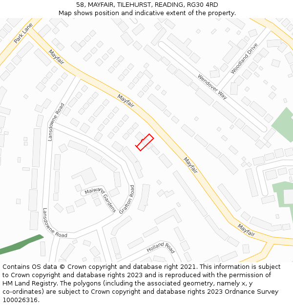 58, MAYFAIR, TILEHURST, READING, RG30 4RD: Location map and indicative extent of plot