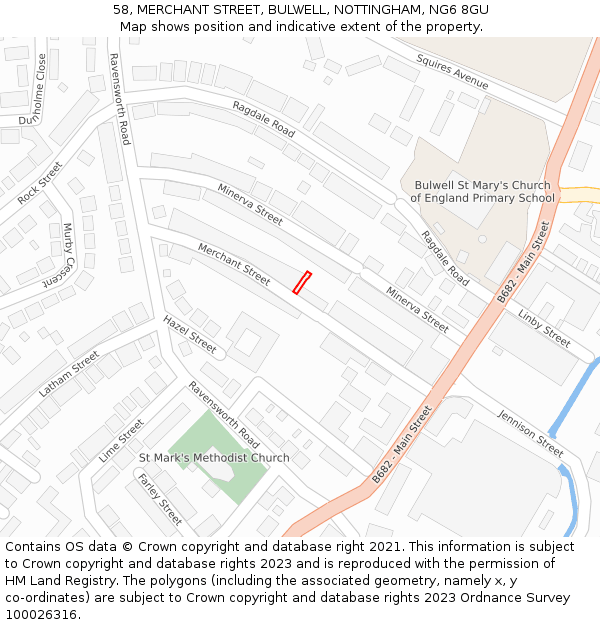 58, MERCHANT STREET, BULWELL, NOTTINGHAM, NG6 8GU: Location map and indicative extent of plot