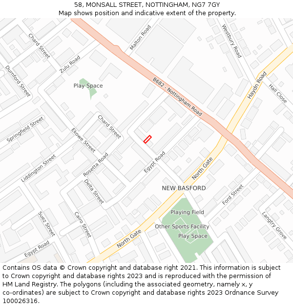 58, MONSALL STREET, NOTTINGHAM, NG7 7GY: Location map and indicative extent of plot