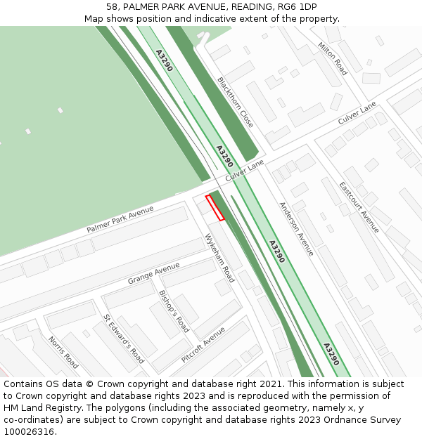 58, PALMER PARK AVENUE, READING, RG6 1DP: Location map and indicative extent of plot