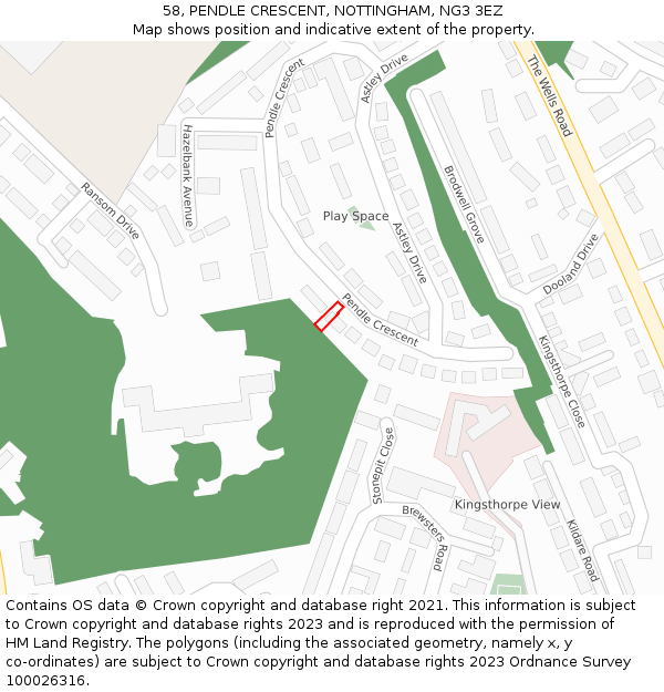 58, PENDLE CRESCENT, NOTTINGHAM, NG3 3EZ: Location map and indicative extent of plot