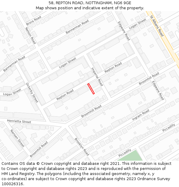 58, REPTON ROAD, NOTTINGHAM, NG6 9GE: Location map and indicative extent of plot