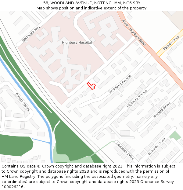 58, WOODLAND AVENUE, NOTTINGHAM, NG6 9BY: Location map and indicative extent of plot
