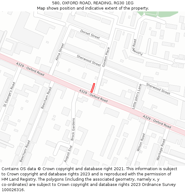 580, OXFORD ROAD, READING, RG30 1EG: Location map and indicative extent of plot