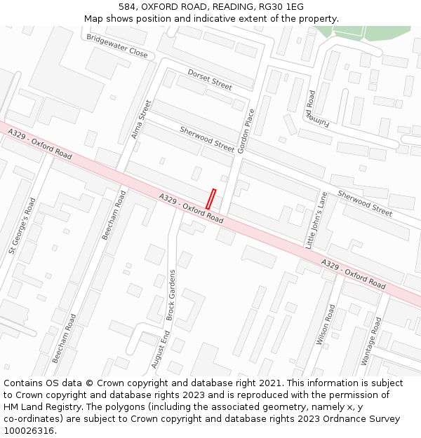 584, OXFORD ROAD, READING, RG30 1EG: Location map and indicative extent of plot