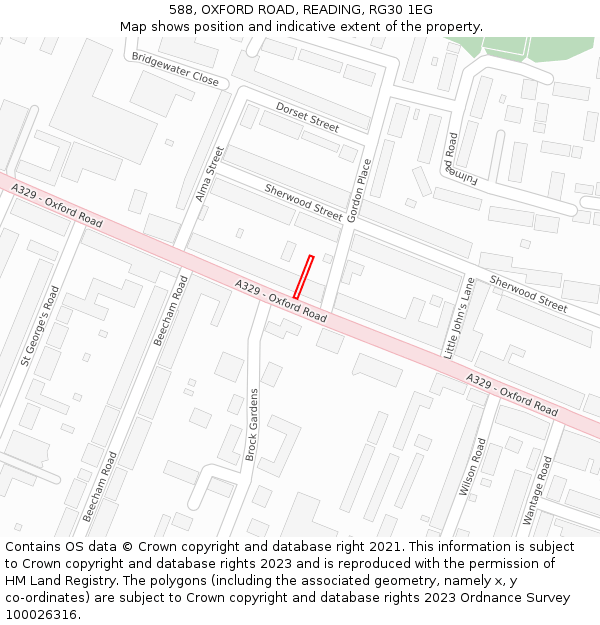 588, OXFORD ROAD, READING, RG30 1EG: Location map and indicative extent of plot