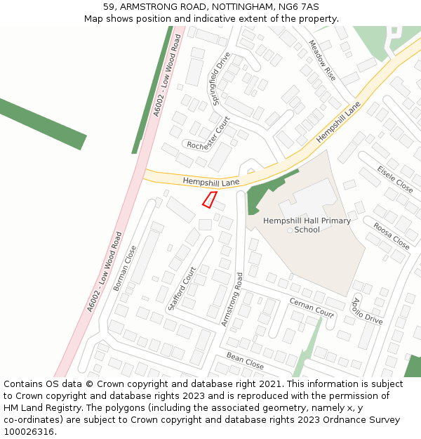 59, ARMSTRONG ROAD, NOTTINGHAM, NG6 7AS: Location map and indicative extent of plot