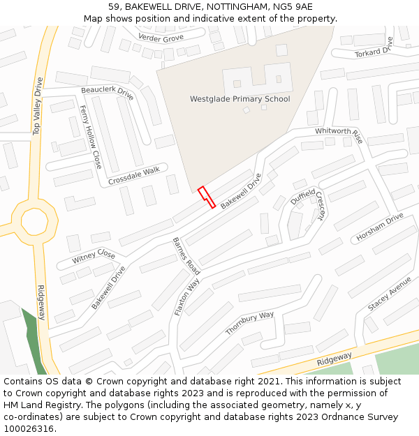 59, BAKEWELL DRIVE, NOTTINGHAM, NG5 9AE: Location map and indicative extent of plot