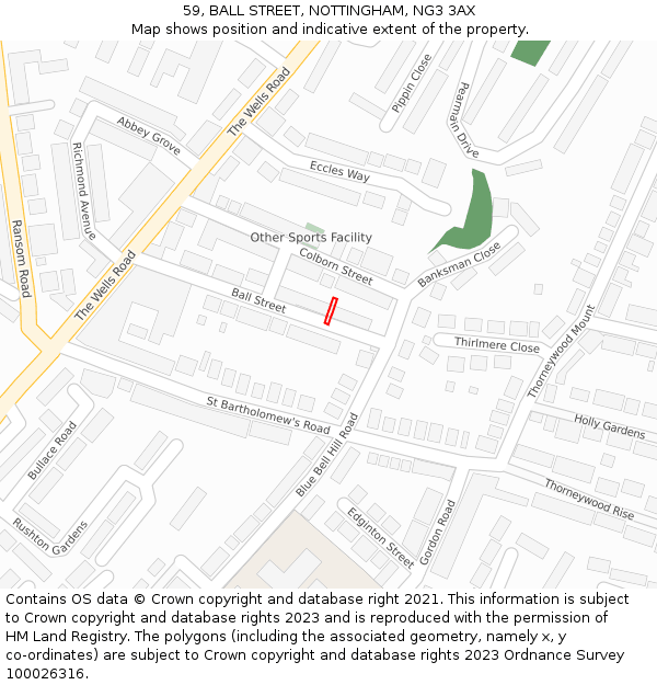 59, BALL STREET, NOTTINGHAM, NG3 3AX: Location map and indicative extent of plot