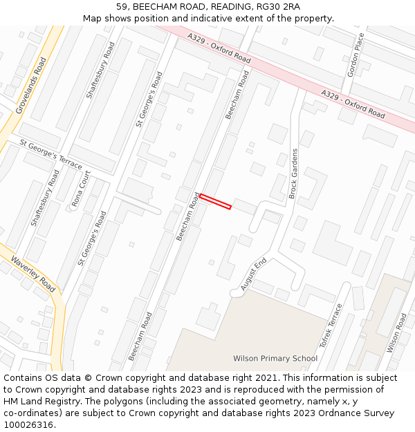 59, BEECHAM ROAD, READING, RG30 2RA: Location map and indicative extent of plot
