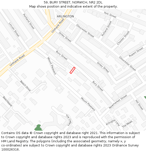 59, BURY STREET, NORWICH, NR2 2DL: Location map and indicative extent of plot