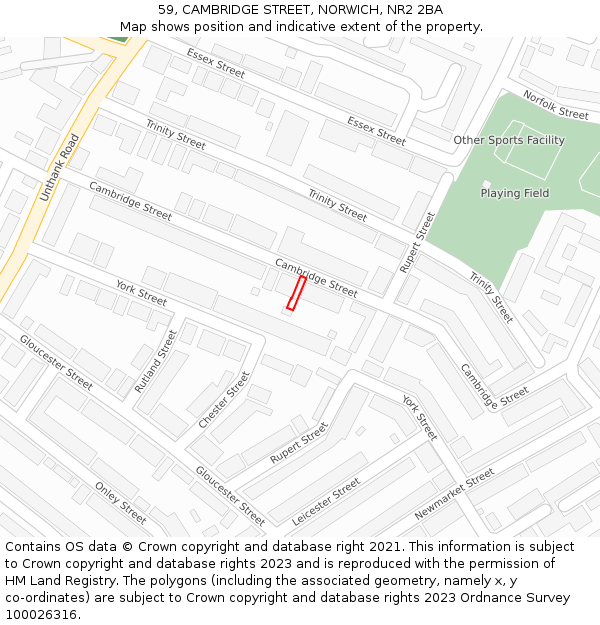 59, CAMBRIDGE STREET, NORWICH, NR2 2BA: Location map and indicative extent of plot
