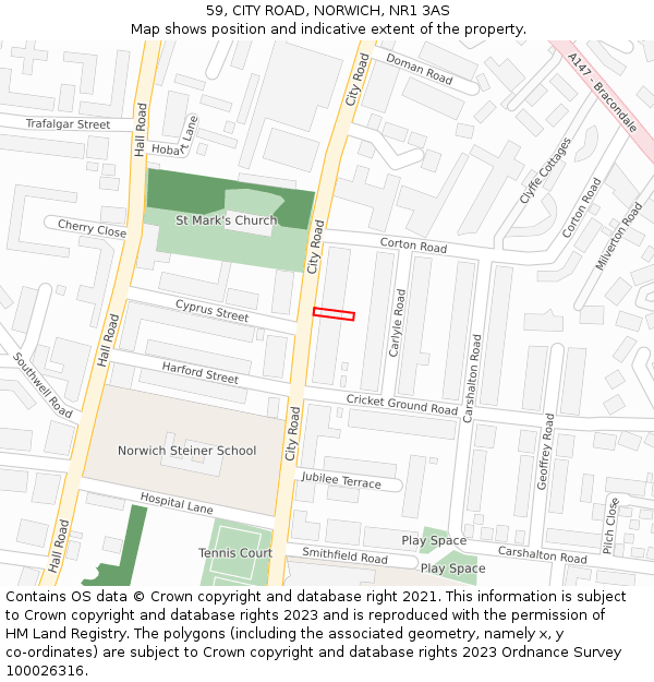 59, CITY ROAD, NORWICH, NR1 3AS: Location map and indicative extent of plot