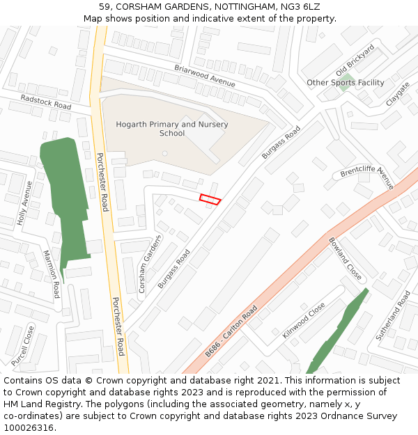 59, CORSHAM GARDENS, NOTTINGHAM, NG3 6LZ: Location map and indicative extent of plot