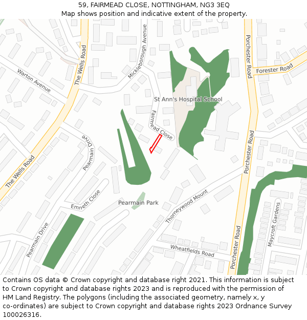 59, FAIRMEAD CLOSE, NOTTINGHAM, NG3 3EQ: Location map and indicative extent of plot