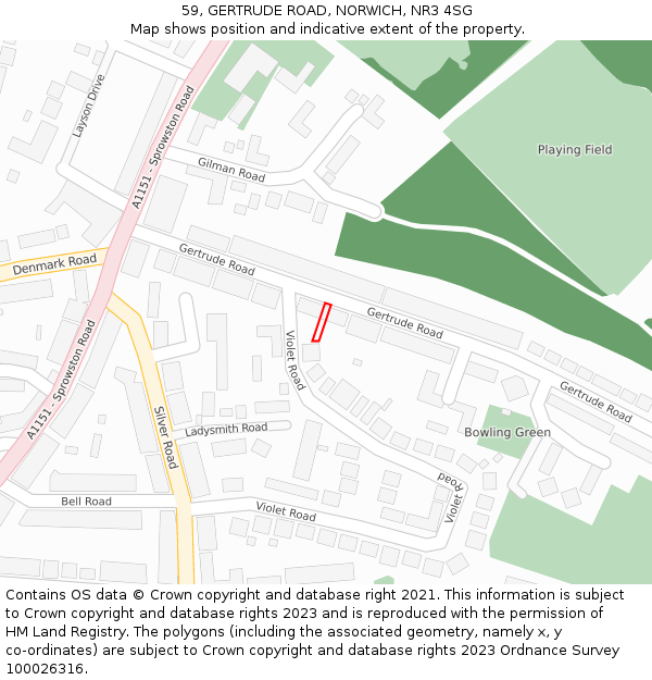 59, GERTRUDE ROAD, NORWICH, NR3 4SG: Location map and indicative extent of plot
