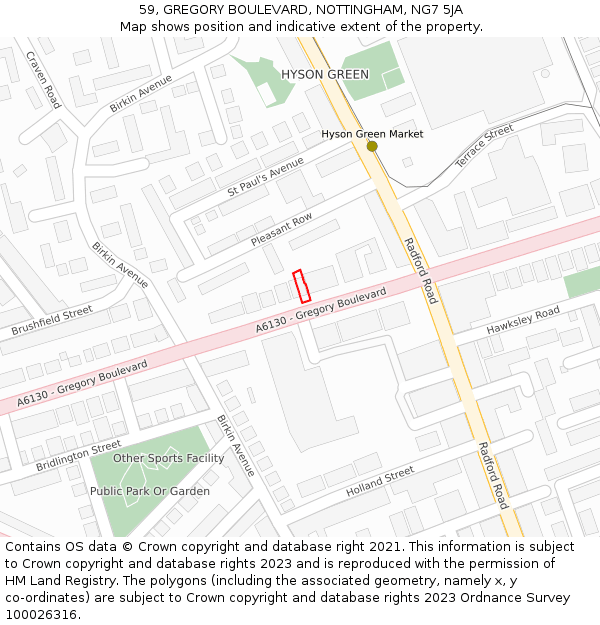 59, GREGORY BOULEVARD, NOTTINGHAM, NG7 5JA: Location map and indicative extent of plot
