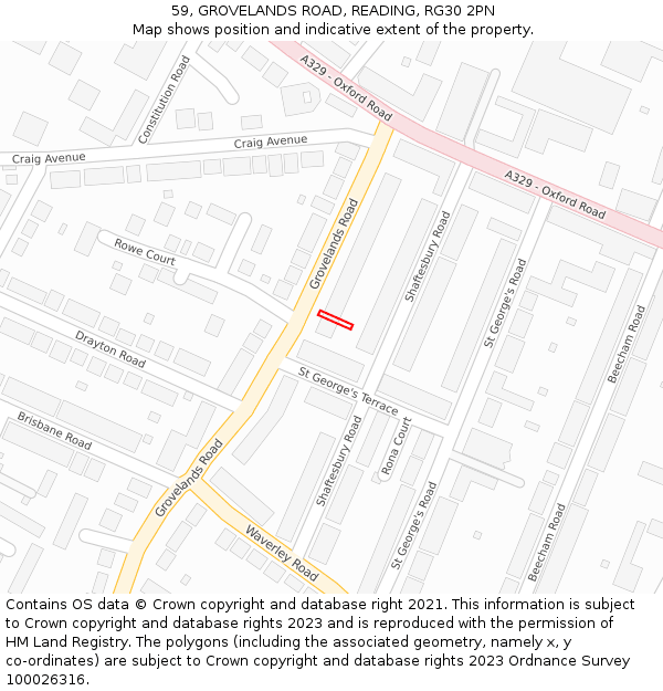 59, GROVELANDS ROAD, READING, RG30 2PN: Location map and indicative extent of plot