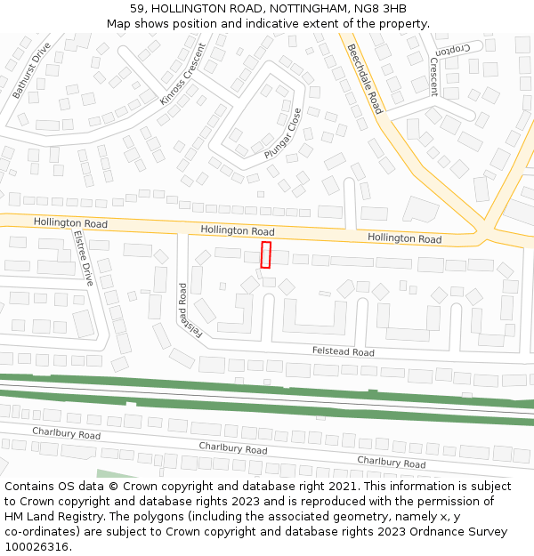 59, HOLLINGTON ROAD, NOTTINGHAM, NG8 3HB: Location map and indicative extent of plot