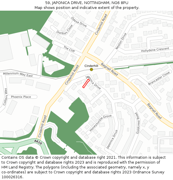 59, JAPONICA DRIVE, NOTTINGHAM, NG6 8PU: Location map and indicative extent of plot