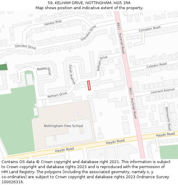 59, KELHAM DRIVE, NOTTINGHAM, NG5 1RA: Location map and indicative extent of plot
