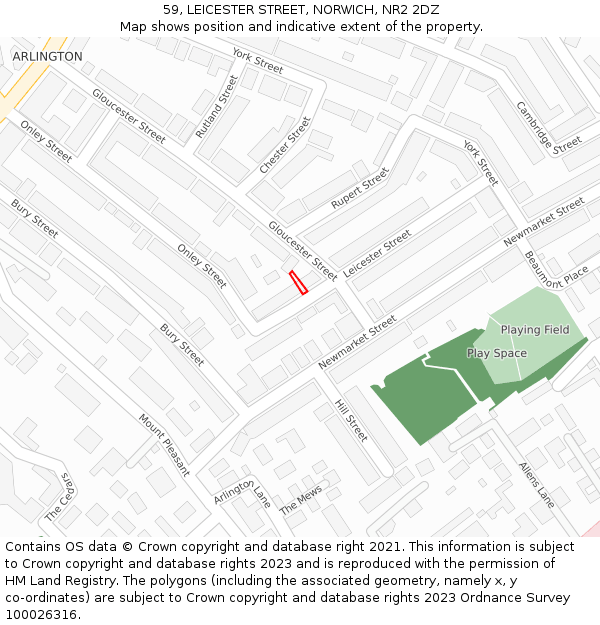 59, LEICESTER STREET, NORWICH, NR2 2DZ: Location map and indicative extent of plot