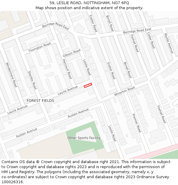 59, LESLIE ROAD, NOTTINGHAM, NG7 6PQ: Location map and indicative extent of plot