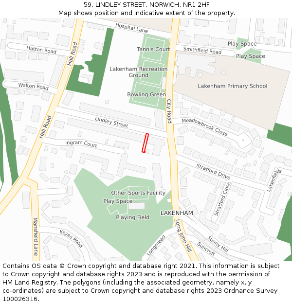 59, LINDLEY STREET, NORWICH, NR1 2HF: Location map and indicative extent of plot