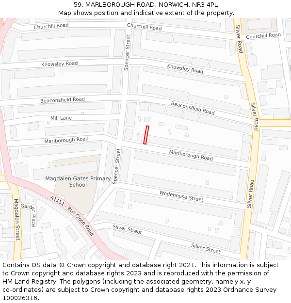 59, MARLBOROUGH ROAD, NORWICH, NR3 4PL: Location map and indicative extent of plot