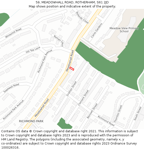 59, MEADOWHALL ROAD, ROTHERHAM, S61 2JD: Location map and indicative extent of plot