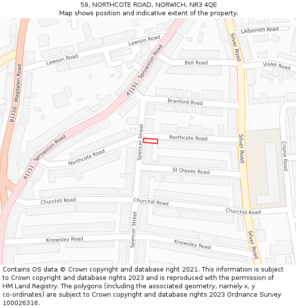 59, NORTHCOTE ROAD, NORWICH, NR3 4QE: Location map and indicative extent of plot