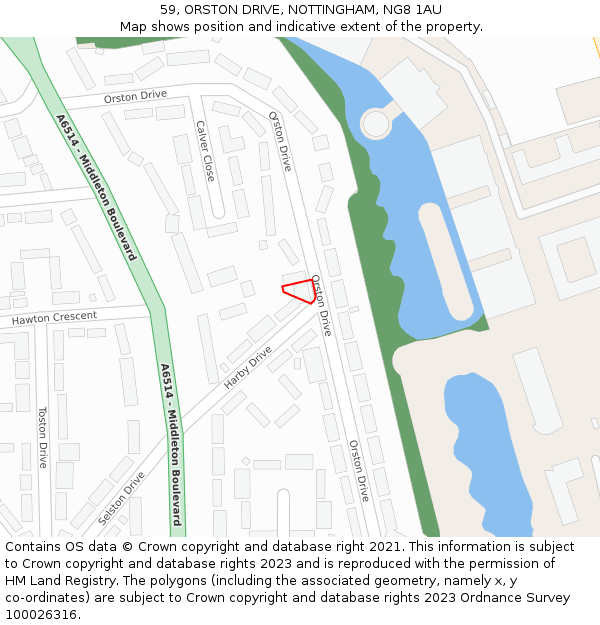 59, ORSTON DRIVE, NOTTINGHAM, NG8 1AU: Location map and indicative extent of plot