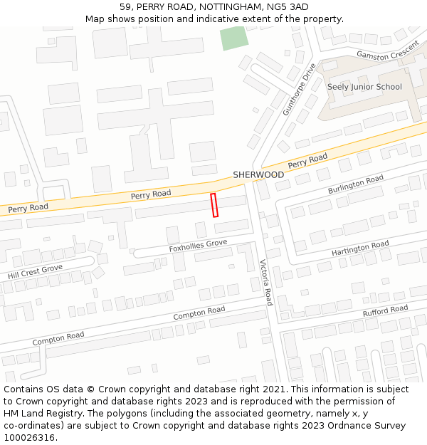 59, PERRY ROAD, NOTTINGHAM, NG5 3AD: Location map and indicative extent of plot