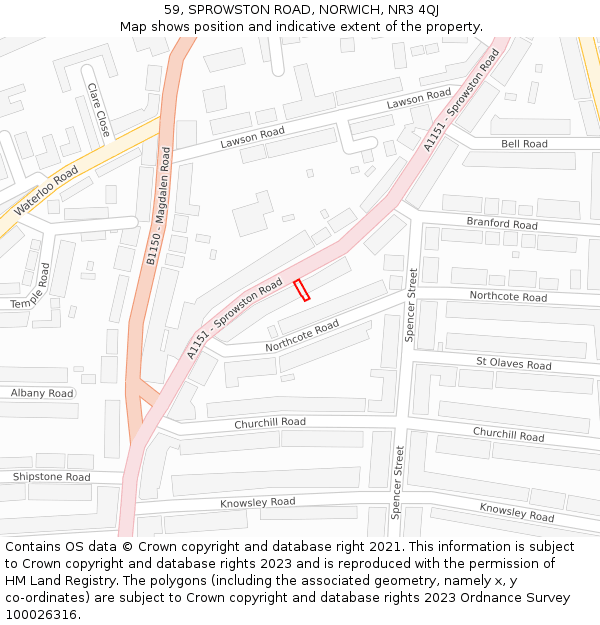 59, SPROWSTON ROAD, NORWICH, NR3 4QJ: Location map and indicative extent of plot