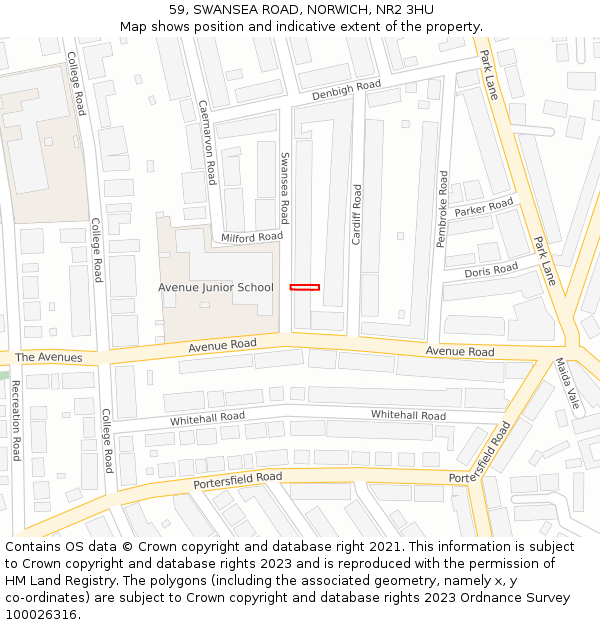 59, SWANSEA ROAD, NORWICH, NR2 3HU: Location map and indicative extent of plot