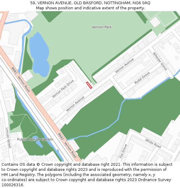 59, VERNON AVENUE, OLD BASFORD, NOTTINGHAM, NG6 0AQ: Location map and indicative extent of plot