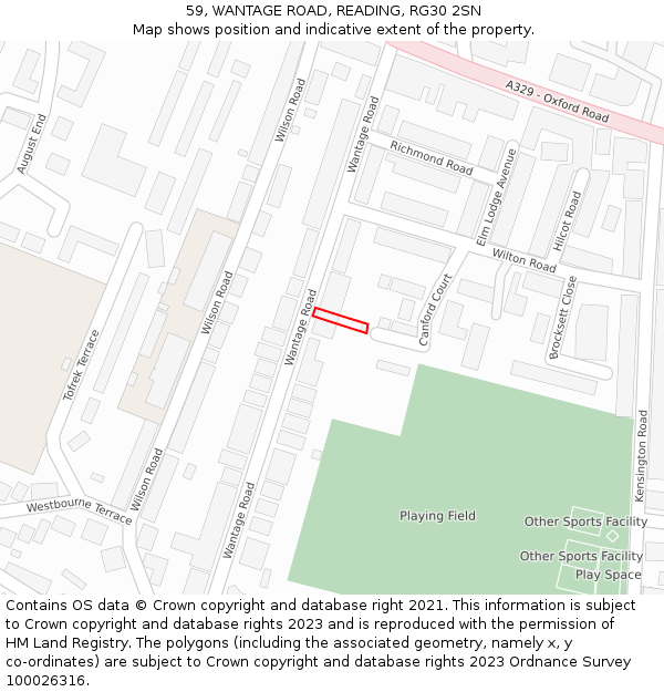 59, WANTAGE ROAD, READING, RG30 2SN: Location map and indicative extent of plot
