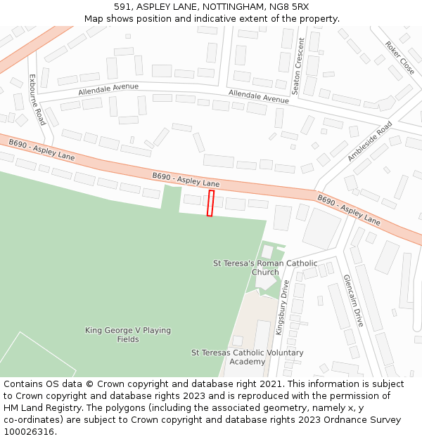 591, ASPLEY LANE, NOTTINGHAM, NG8 5RX: Location map and indicative extent of plot
