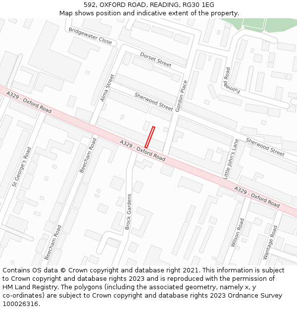 592, OXFORD ROAD, READING, RG30 1EG: Location map and indicative extent of plot